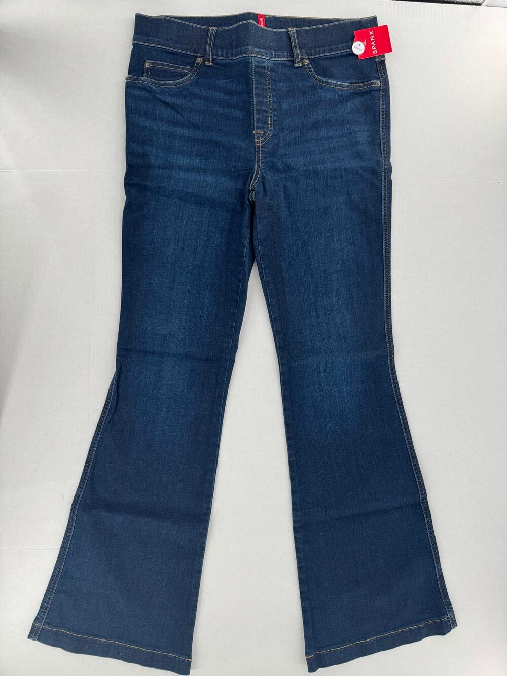 SPANX Flare Jeans Women Petite Large L/G Midnight Wash Pull On Stretch Denim NWT